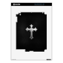 Metallic Crucifix on Black Leather Skins For iPad 2