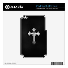 Metallic Crucifix on Black Leather Skins For iPod Touch 4G