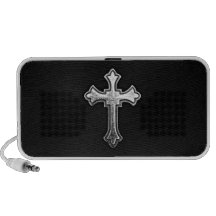Metallic Crucifix on Black Leather Speaker