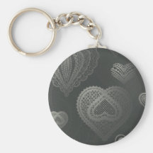 Metallic Doodle hearts on dark grey Key Chain