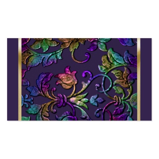 Metallic Embossed Look Damask Plum Rainbow Business Card Template (front side)