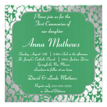 Metallic Emerald Green First Communion Invitation