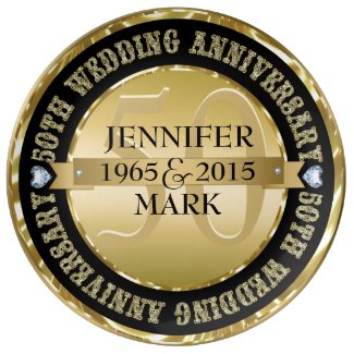 Metallic Gold And Black 50th Anniversary Porcelain Plate