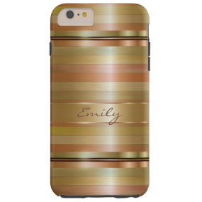 Metallic Gold And Copper Stripes Pattern Monogram Tough iPhone 6 Plus Case