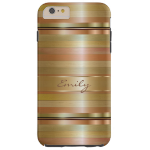 Metallic Gold And Copper Stripes Pattern Monogram Tough iPhone 6 Plus Case