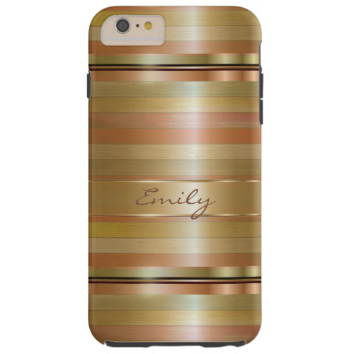 Metallic Gold And Copper Stripes Pattern Monogram Tough iPhone 6 Plus Case