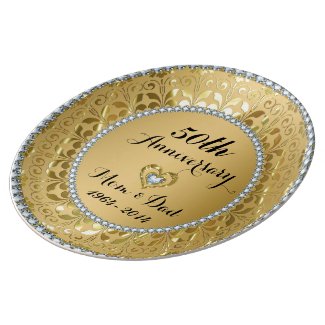Metallic Gold And Diamonds 50th Anniversary Porcelain Plate