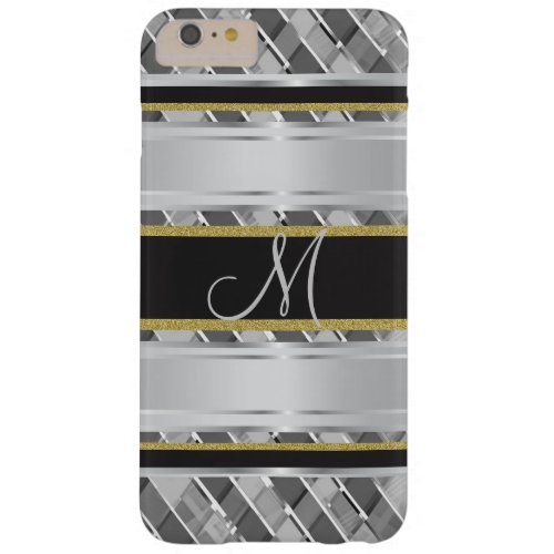 Metallic Gold And Silver Stripes Monogram Barely There iPhone 6 Plus Case