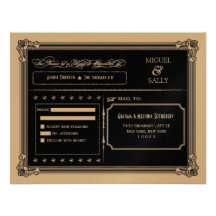 Metallic Gold & Black DIY Wedding RSVP Custom Invites