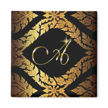 Metallic Gold Brocade Monogram Initial 