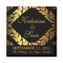 Metallic Gold Brocade Newlywed Announcement Favor magnet