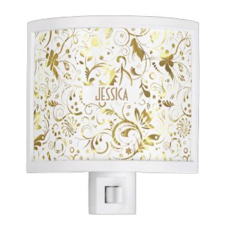 Metallic Gold Damask Over White Background Nite Lites