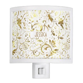 Metallic Gold Damask Over White Background Nite Lites