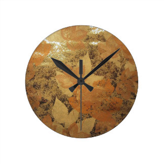 METALLIC GOLD FLORAL DESIGN ROUND WALL CLOCKS
