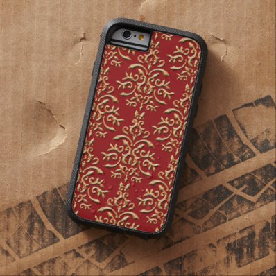 Metallic Gold Red Damask Pattern Tough Xtreme iPhone 6 Case