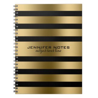 Metallic Gold Stripes Black Background Spiral Notebooks
