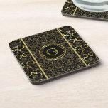 Metallic Gold Tones Vintage Floral Damasks Coaster
