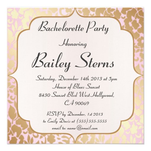 Metallic Golden Rose Pink Bachelorette Party Invites