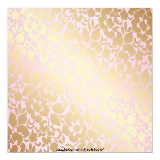 Metallic Golden Rose Pink Baptism Invitation