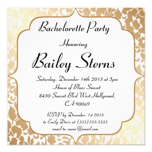 Metallic Golden White Floral Bachelorette Party Invitations