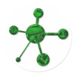 Metallic Green Molecule Round Stickers