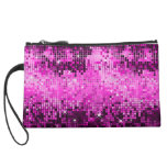 Metallic Hot Pink Sequins Look Disco Mirrors Bling Wristlet Clutch