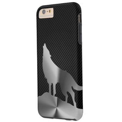 Metallic howling wolf with carbon fiber tough iPhone 6 plus case