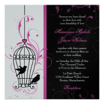 Metallic Pink and Black Swirly Birdcage Wedding invitations