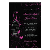 Metallic Pink and Black Swirly Birdcage Wedding invitations