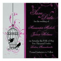 Metallic Pink & Black Swirl Birdcage Save the Date invitations
