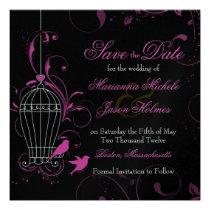 Metallic Pink & Black Swirl Birdcage Save the Date invitations