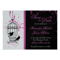 Metallic Pink & Black Swirl Birdcage Save the Date invitations