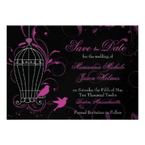Metallic Pink & Black Swirl Birdcage Save the Date invitations