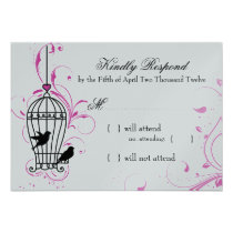 Metallic Pink & Black Swirly Birdcage RSVP invitations