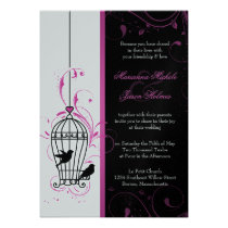 Metallic Pink & Black Swirly Birdcage Wedding invitations
