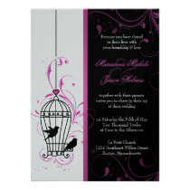 Metallic Pink & Black Swirly Birdcage Wedding invitations
