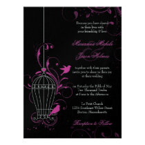 Metallic Pink & Black Swirly Birdcage Wedding invitations