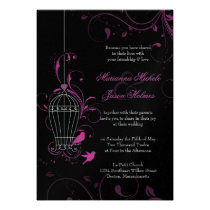 Metallic Pink & Black Swirly Birdcage Wedding invitations