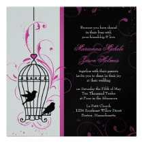 Metallic Pink & Black Swirly Birdcage Wedding invitations