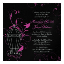 Metallic Pink & Black Swirly Birdcage Wedding invitations