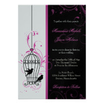 Metallic Pink & Black Swirly Birdcage Wedding invitations