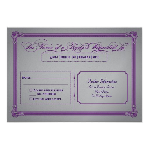 Metallic Purple and Gray Wedding RSVP Personalized Announcement