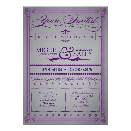 Metallic Purple & Grey Wedding Invitation