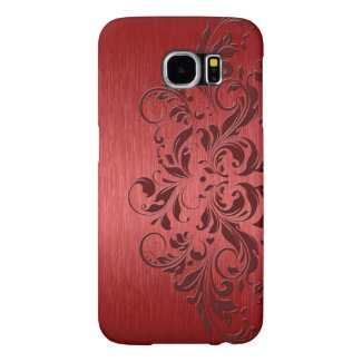 Metallic Red Brushed Aluminum & Floral Lace Samsung Galaxy S6 Cases