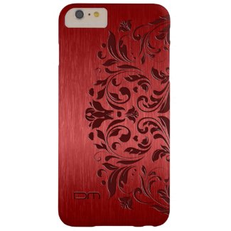 Metallic Red Brushed Aluminum & Floral Lace Barely There iPhone 6 Plus Case