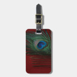 Metallic Red Peacock Feather Still Life Tags For Bags