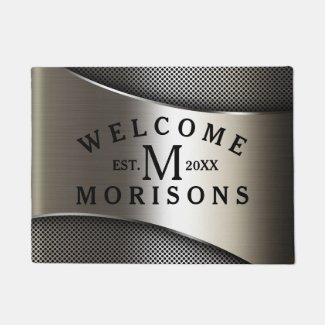 Metallic Silver Gray Geometric Modern Design Doormat