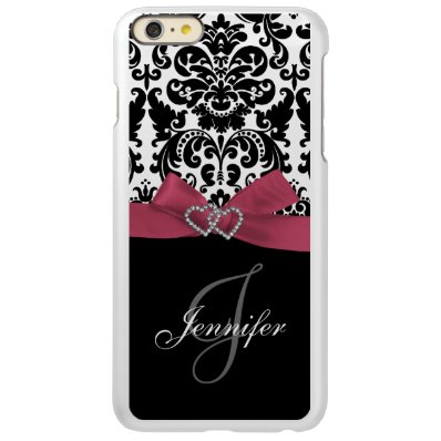 Metallic Silver Pink, Black Ornate Damask Pattern Incipio Feather® Shine iPhone 6 Plus Case
