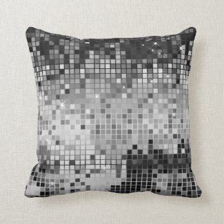 Metallic Silver Sequins Glitter Abstract Pixel Art Pillows