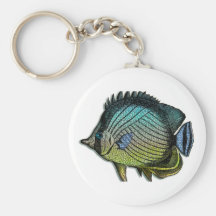 Metallic Striped Tropical Butterfly  Fish Keychain
